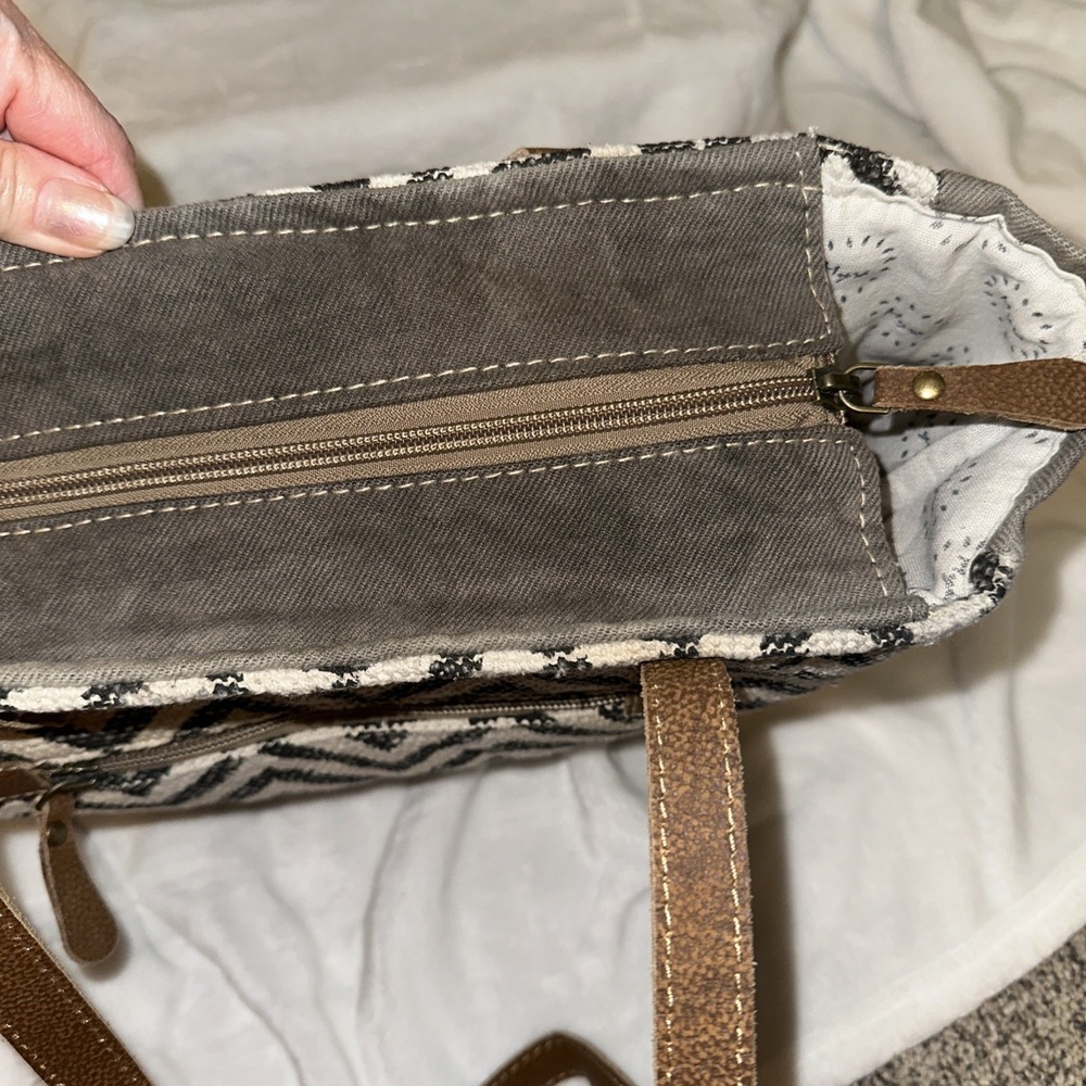 Myra Bag Shoulder Purse Womens Hair On Hide Boho Bag Canvas Zipper Closure - Picture 5 of 10